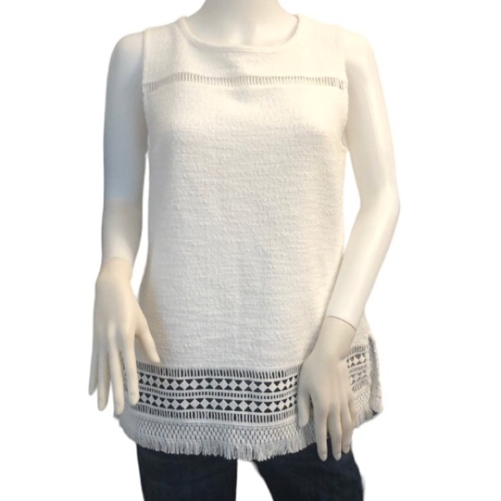 Banana Republic White Lace Trim Blouse Medium